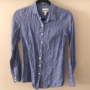 J Crew - blue- linen button up shirt